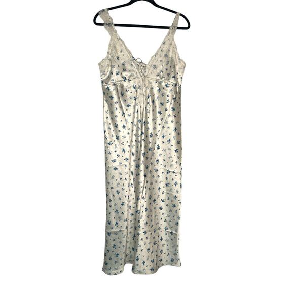 Forever 21 Lace-Trim Floral Midi Slip Dress White &Blue Size: M  Women’s - Picture 1 of 8
